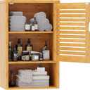 VIAGDO Bathroom Wall Cabinet, Wooden Medicine Cabinet with Single Door and Adjustable Inner Shelf, Bamboo Storage Cabinet Wall Mounted, Over The Toilet Hanging Cupboard, 15.7Lx7.8Wx23.6H