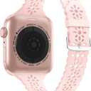 YAXIN Lace Silicone Band Compatible with Apple Watch Band 38mm 40mm 42mm 44mm Women, Slim Narrow Thin Hollowed-out Scalloped Sport Band Replacement Strap for iWatch Series 6 5 4 3 2 1 SE, Sand Pink