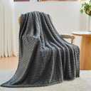 NEWCOSPLAY Super Soft Queen Blanket Grey Premium Silky Flannel Fleece 3D Waffle Checkered Lightweight Bed Blanket All Season Use (Dark Grey, Queen(90"x90"))