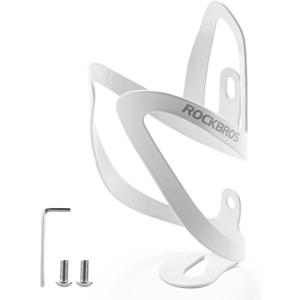 ROCKBROS Bike Water Bottle Cage, Durable Aluminum Alloy Bike Cup Holder, Lightweight Water Bottle Holder, Universial Bike Bottle Cage for Road Mountain Bikes (A1 - WHITE)
