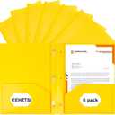 6-Pack Plastic Folders with Pockets and Prongs,2-Pocket Folders with 3 Fasteners, Holds 8-1/2" x 11" Paper for School/Office/Home, Yellow