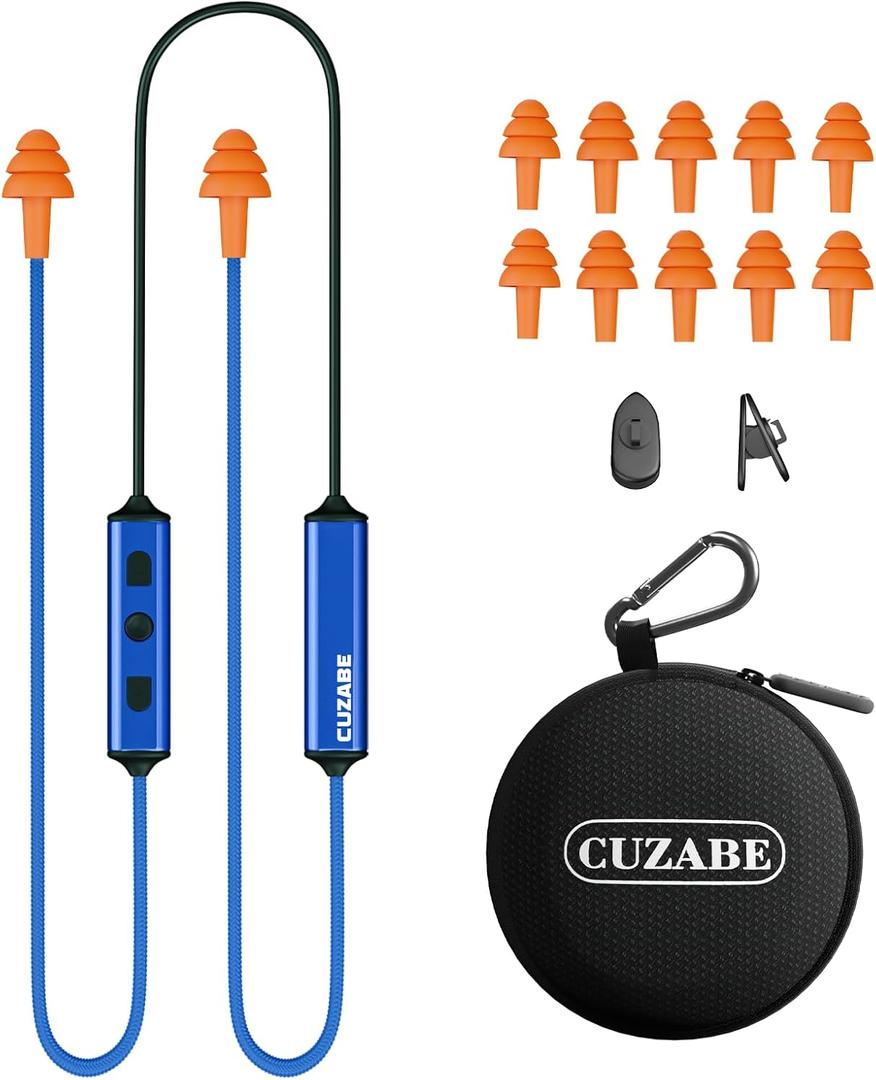 Cuzabe Bluetooth Earplug Headphones, Neckband Wireless Earbuds with Replacement Ear Tips, OSHA Compliant Noise Cancelling Ear Plug Headphones for Work Safety Ear Protection, 20 Hour Battery