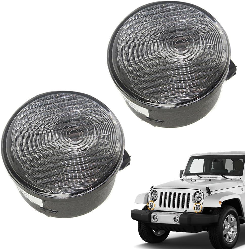 Turn Signal Light Covers 2007-2018 Compatible with Jeep Wrangler JK Turn Signal Housing with Clear Lens 68200290AA, 68200291AA Front Side Marker Light Housing Replacement LH/RH 2 Pcs