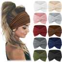 Jesries 10 PCS Women Headbands African Wide Hair Wrap Extra Turban Head Bands for Lady Large Sport Workout Stretch Non-slip Big Hair Bands (Brown)