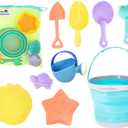 Dejaroo - Beach Toys, Sand Box Toys for Kids Outdoor, Set of Sand Toys with Silicone Collapsible Bucket, Kids Watering Can, Shovels, & A Variety of Molds, Includes Storage Pouch, 9-Piece Set