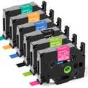 Labelife 6-Pack Replace Brother P Touch Label Tape, TZe TZ Tape 12mm 0.47 Laminated Color Label Maker Tape for Brother PT-D210 PT-H110 PT-D220 PT-D400, White on Pink/Lime Green/Orange/Blue/Green/Black