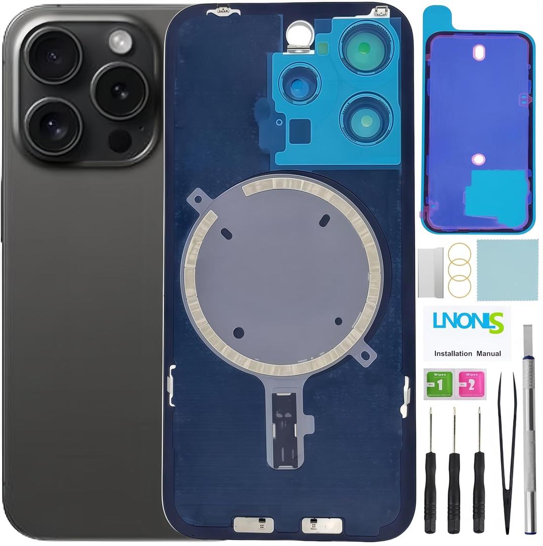 15 Pro Back Glass Replacement for iPhone 15 Pro Rear Back Cover Glass Waterproof and Camera Lens+Professional Repair Tool Kit (Black Titanium)