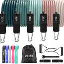 VEICK Resistance Bands, Exercise Bands for Working Out with Handles, Elastic Workout Bands for Men Women, Exercising Bands for Strength Training Equipment at Home Gym (Macaron 150LBS + Loop Bands)