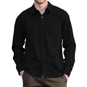 Mens Long Sleeve Button Down Shirts Casual Shirt for Men Untucked Shirts with Pocket Regular Fit Dress Shirt (Medium, Black)