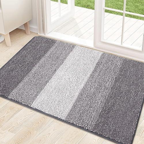 Kitinjoy Indoor Outdoor Door Mat, 32x20 Non-Slip Absorbent Dirt Trapper, Low-Profile Washable Inside Entrance Front Floor Mat, Sturdy Soft Entry Doormats for Entryway, Light Grey 2 Pack