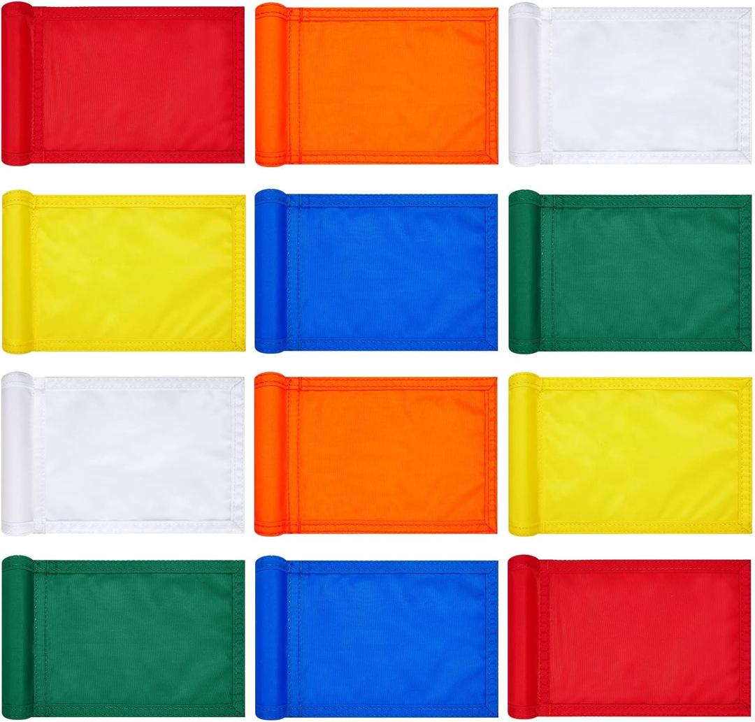 Colarr 12 Pcs Solid Golf Flag Target Flag with Tube Inserted Waterproof Putting Green Flags 420D Nylon Mini Pin Flags 8" l x 6" H for Yard Garden Backyard Outdoor Halloween Christmas Gift Adults