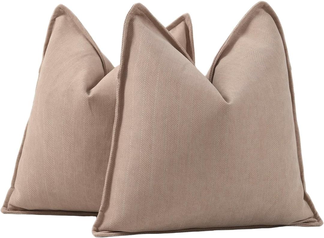 MADIZZ Textured Chenille Throw Pillow Covers Set of 2 Super Soft Decorative Pillow Covers Boho Cushion Covers Modern Pillowcases Farmhouse Home Decor for Sofa Bedroom 22x22 Inch Camel