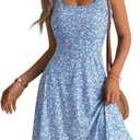 FENSACE Summer Dresses for Women Sleeveless Knee Length Floral Tank Dress (Blue, S)