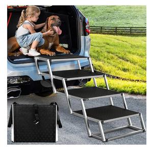 Dog Ramp for Car, Extra Wide Dog Stair for Large Dogs Car, Pet Steps Light Weight Aluminum Foldable Dog Steps for Cars and SUV,High Beds, Trucks, Supports up to 200 lbs