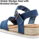 Dodow Womens Espadrilles Wedge Sandals Closed Toe Mid Heel Ankle Strap Dress Sandals (9, Blue)