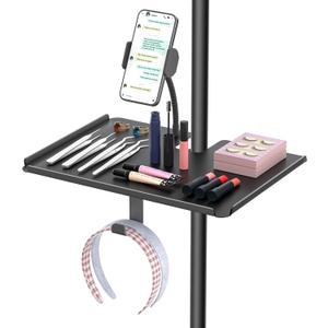 Adjustable Metal Lash Tray Holder for Ring Light & Lash Techs  ClipOn Organizer Tray with Phone Holder, Mirror Hook & Height Control for Eyelash Extensions Supplies (Salon/Home Use)