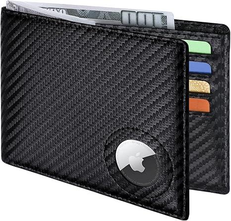 GIPUSSON Slim Leather Wallet for Men Airtag Hidden, Large Bifold Mens Wallet RFID Blocking with ID Windows, Credit Card Holder for Men Wallet