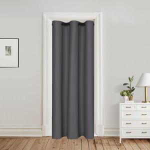 Hiasan Blackout Door Curtains for Doorways Privacy,34 x 80 Inches,Grommet Closet Curtains for Bedroom Door,Thermal Insulated Door Cover Room Divider Curtain,1 Panel Sewn with Two Tiebacks,Dark Grey