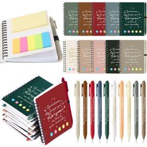 Chuangdi 10 Sets Gifts Bulk Employee Appreciation Thank You Inspirational Spiral Notebook with Sticky Notepad Motivational Bamboo Ballpoint Pen for Team Nurse Staff Teacher Coworker (Joyous Colors)