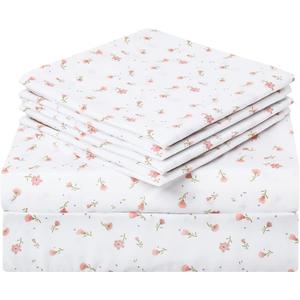 HOMEIDEAS 6 Piece Printed Full Size Bed Sheets, Extra Soft Brushed Microfiber 1800 Bedding Pattern Sheets, Deep Pocket, Wrinkle & Fade Free, Pink Floral