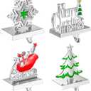 Christmas Stocking Holders for Mantle Set of 4 Stocking Hangers Weighted Metal Hook Stand for Fireplace Christmas Decoration
