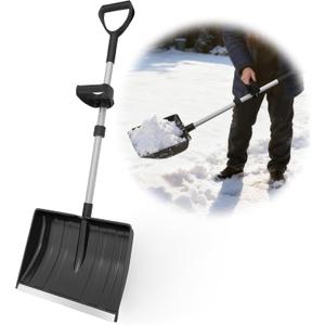Snow Shovel for Driveway, Snow Removal Shovel with Ergonomic D-Grip Handle, 48-inch Long Lightweight Shoveling Tool, Large Capacity Shovel for Garden, Car Garage, Home Sidewalk and Camping, Black