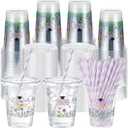 Sliner 50 Sets 16 oz Purple Graduation Plastic Cups Wildflower Congrats Grad Disposable Drinking Cups with Lids and Paper Straws for Hot Cold Drinks Class of 2026 Graduation Party Supplies