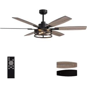 LuminFan 60 Inch Ceiling Fans with Lights and Remote Control, Farmhouse Ceiling Fan for Bedroom Living Room and Patio, Retro Black Caged Ceiling Fan for Indoor and Outdoor