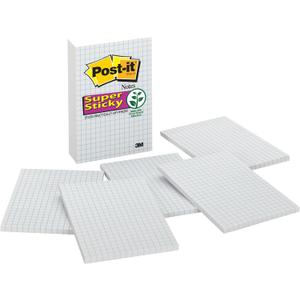 Post-it Super Sticky Notes, 6 Grid Lined Sticky Note Pads, 4 x 6 in, School Supplies, Office Products, Notes for Vertical Surfaces, Monitors, Walls and Windows, White with Blue Grid