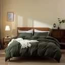 Dark Green Duvet Cover King, 100% Washed Cotton Linen Like Textured Solid Color Casual Modern Dark Green Bedding Set, with Zipper Closure, Luxury Soft Relaxed Feel Natural Wrinkled Comfy (3pcs, King) (King(90"x104"))