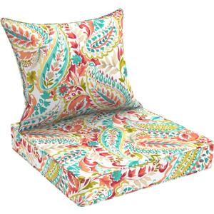 DYTXIII Outdoor Deep Seat Cushion Set, Water Repellent 24"x24" Patio Thick Cushions Replacement with Seat & Back Pillow for Patio Sofa, Wicker Chair, Couch - Pretty Paisley, 24x24"x4"