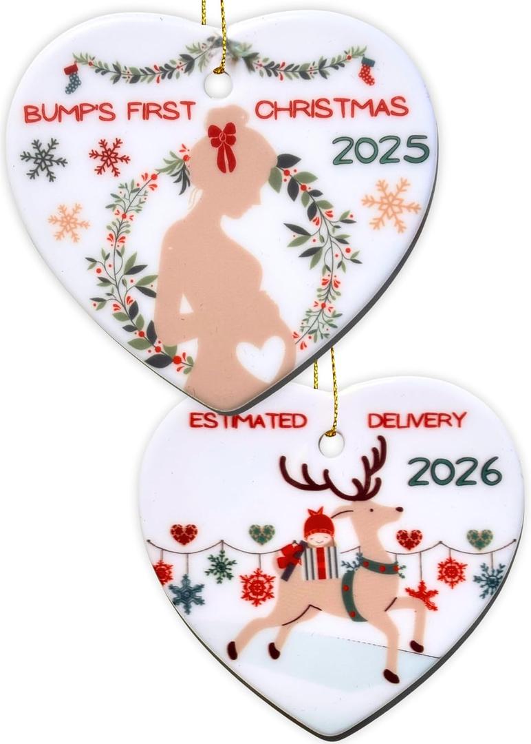 Heart's Sign 2-in-1 Christmas Pregnancy Ornament 2025 | Bumps First Christmas Ornament 2025 | Mom to Be Gifts | Expecting Mom Gifts for Xmas (Deer)