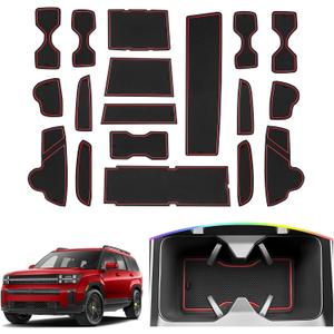 SKTU Door Slot Mat for 2024 2025 Hyundai Santa Fe Door Groove Gate Pad 18Pcs Fit 2024 2025 Santa Fe Accessories Door Compartment Cup Center Console Liners 2024 2025 Santa Fe Floor Liners (Red)