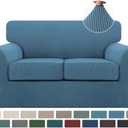 Turquoize 3 Piece Loveseat Cover Stretch Couch Covers for 2 Cushion Couch Sofa Covers for Living Room Loveseat Slipcovers with 2 Individual Cushion Covers, Thick Soft Fabric (Medium, Dusty Blue)