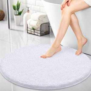 OLANLY 30-inch Round Bathroom Rugs, Extra Soft and Absorbent Chenille Bath Rugs, Quick Dry Machine Washable Bath Mats for Bathroom Floor, Tub and Shower, Home Decor Accessories, White