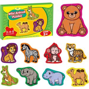 4 x 9 Packs Large Piece Jigsaw Puzzles for Toddlers 1-3,Kids Wild Animal Puzzle Ages 3-5,Baby Farm Dinosaur Puzzle,Preschool Educational Montessori Toys for 3 Year Old,Kindergarten Matching Puzzle
