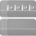 Hillban 12 Pcs Anti Tarnish Silver Storage Bags Silver Storage Cloth Felt Flatware Organizer Anti Tarnish Protector Bags Place Setting Roll with White Ribbon for Kitchen Cutlery (12 Slots,Grey) (Gray)