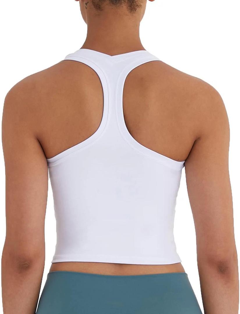 Women's Cropped Racerback Tank Tops Running Workout Tops Active Yoga Tops (6, White)