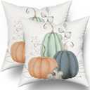Fall Blue Orange Pumpkin Pillow Covers 18x18 Set of 2 Watercolor Pumpkins Throw Pillows Autumn Themed Decorations Thanksgiving Decorative Pillowcase Cotton Square Cushion Cover for Couch Sofa Bed
