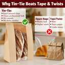 Brown Kraft Paper Bread Bags with Window & Tin Ties (100 Pack + Stickers) - 14x8.3x3.5" Professional Bakery Storage Bags, Wholesale Bread Packaging, Bulk Restaurant Supply Gift Goods