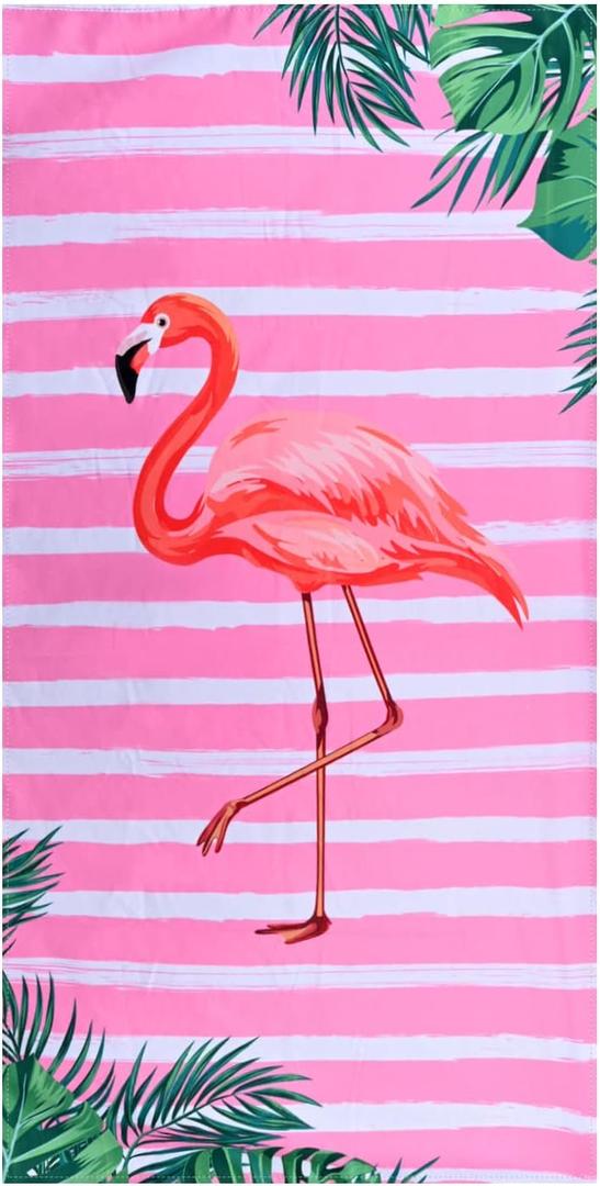 LIVILAN Small Pink Flamingo Beach Towel, 24x48 In for Girls & Kids, Soft Microfiber, Quick Dry, Sand Free, Lightweight for Bath, Swim, Pool, Yoga, Ideal Flamingo Gift for Women