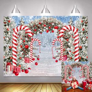 8x6ft Merry Christmas Cane Candy Photo Backdrop Xmas Tree Winter Snow World Forest Background Baby Shower Newborn Portrait New Year Eve Party Decoration Banner