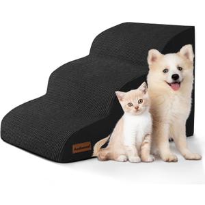 Aodisman 3-Step Dog Ramp and Stairs for Sofa and Chair - Non-Slip Sturdy Pet Steps for Small Dogs and Cats,15.7" H,Black