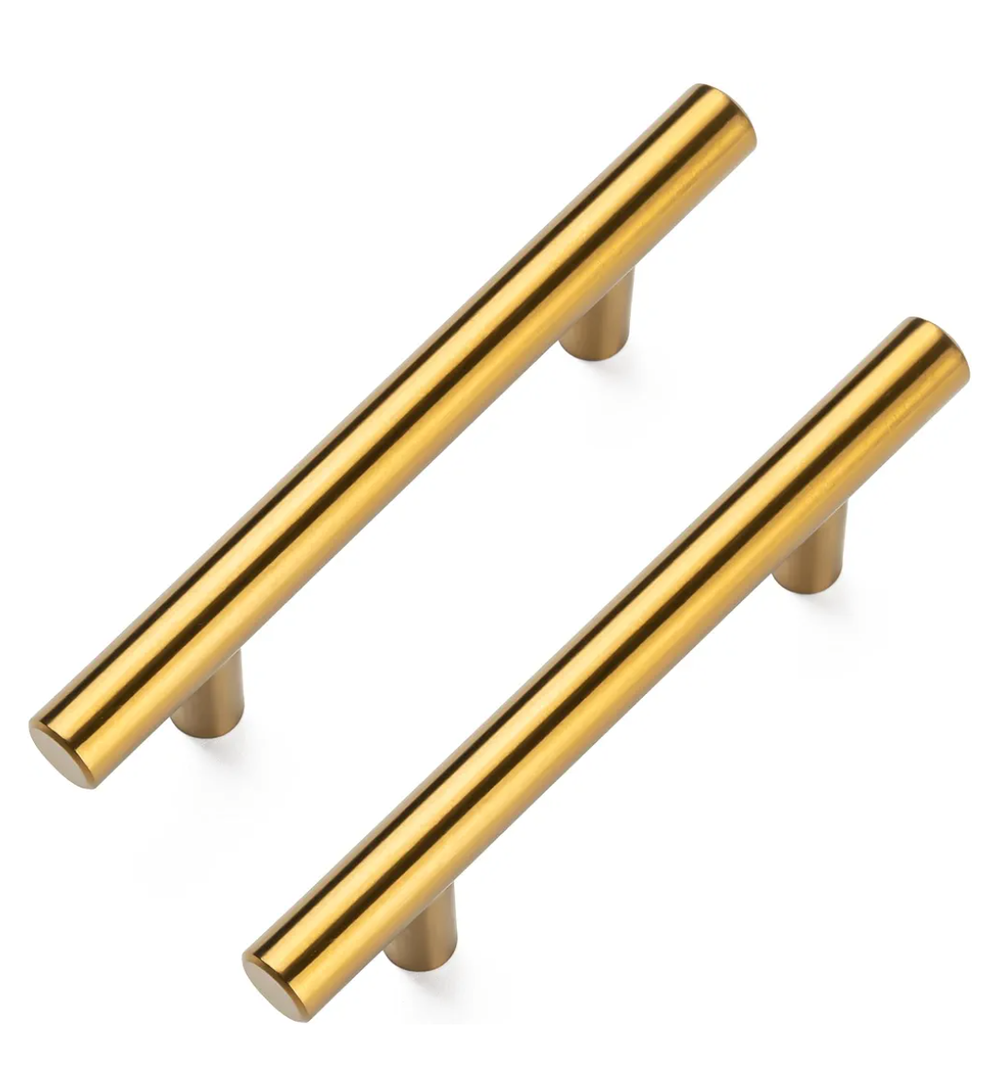 10 Pack Cabinet Pulls Brushed Brass Stainless Cabinet Handles, for Kitchen and Bathroom Cabinets, 5 Inch Length, 3 Inch Hole Center
