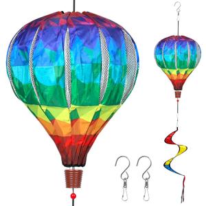 2PCS Giant Rainbow Hot Air Balloon Wind Spinners 14" W x 59" H Large Multicolor Whirligig Wind Spinner Hanging Ornaments for Yard Garden Lawn Outdoor Decorations