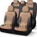 HChengkikz Car Seat Covers, Air Mesh and Faux Leather Seat Covers, Car Seat Covers Full Set Airbag Compatible, All Season Comfort Protection for Most Cars,Sedan,Truck,SUV((Full Set,Black Beige 812)