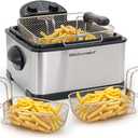 Elite Gourmet EDF-401T Electric 4.5 Qt. / 17 Cup Immersion Deep Fryer 3-Baskets, 1700-Watt, Timer Control Adjustable Temperature, Lid with Viewing Window and Odor Free Filter