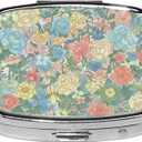 2 x Square Pill Case Small Pill Box with Mirror Pocket 2 Compartment Vitamin Pill Medicine Case Organizer Pill Containers for Traveling Blooming Flower One