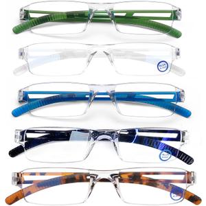 AQWANO 5 Pack Rimless Reading Glasses Women Men Blue Light Block, Lightweight Clear Frames Computer Readers Anti Glare (1.25 x)