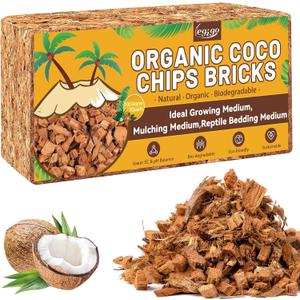 1.1 LB Coco Coir Chips for Plants- 100% Organic Coconut Chips Brick Potting Mix with Low EC & PH Balance, Coconut Husk Substrate Coco Husk Mulch for Garden, Planting, Orchid and Soil Mix